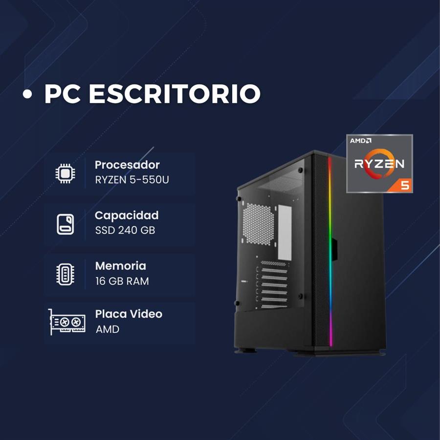 PC escritorio Ryzen 5 5500 16 GB RAM SSD NVMe 250GB RGB Fuente 600W