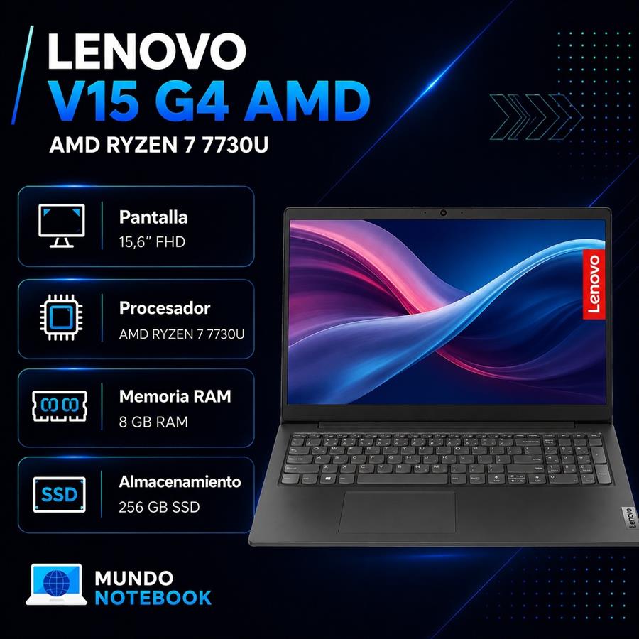 Lenovo V15 G4 Ryzen 7 7730U 8GB RAM 256GB SSD Pantalla 15,6" FHD
