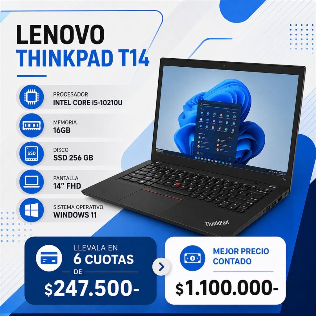 Lenovo ThinkPad T14 Intel Core i5-10210U 16GB RAM 256GB SSD Pantalla 14" FHD