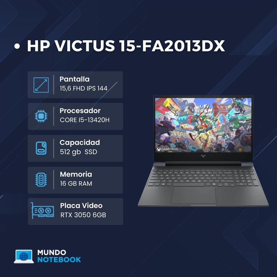 HP Victus 15-FA2013DX Gaming i5-13420H 16GB RAM 512GB SSD RTX 3050 6GB Pantalla 15,6" FHD 144Hz