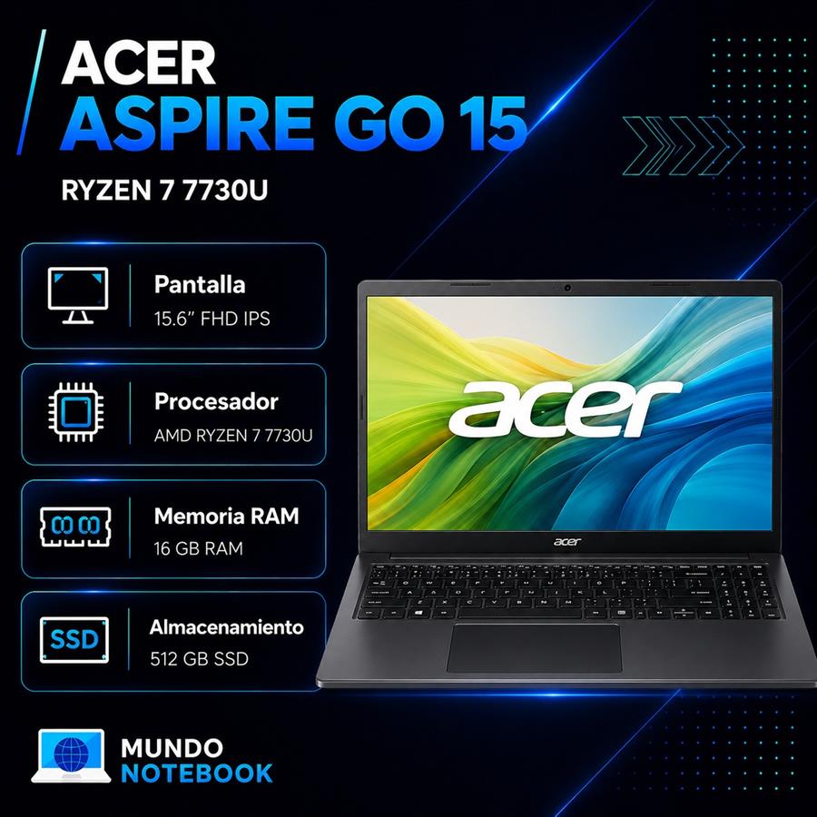 Acer Aspire Go 15 Ryzen 7 7730U 16GB RAM 512GB SSD Pantalla 15,6" FHD IPS