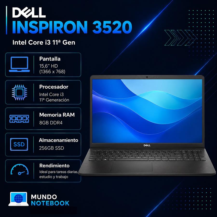 Dell Inspiron 3520 Intel Core i3 11ª Gen 8GB RAM 256GB SSD Pantalla 15,6" HD