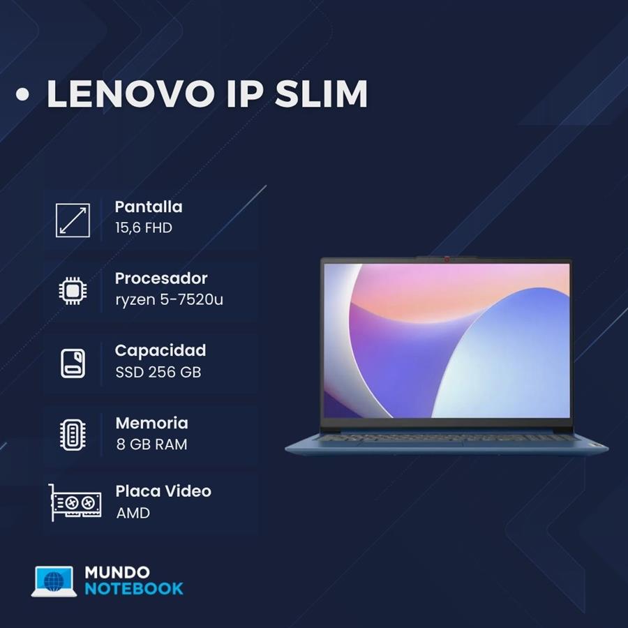 Lenovo IdeaPad Ryzen 5 7520U 8GB RAM 256GB SSD Pantalla 15,6" FHD