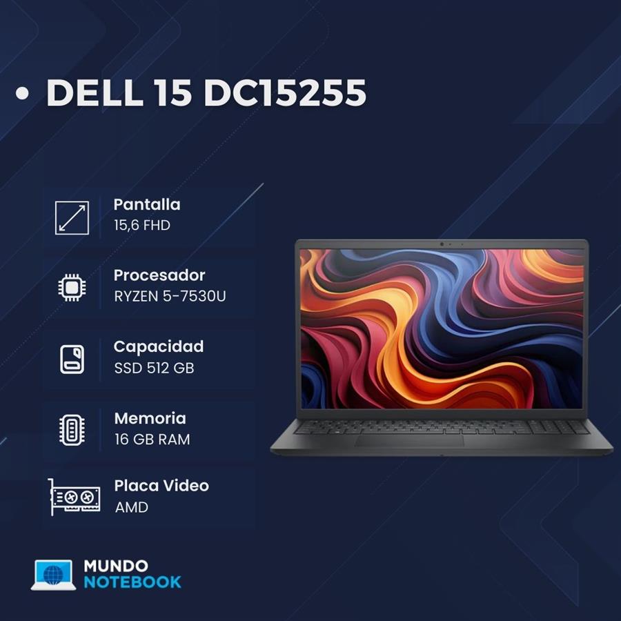 Dell 15 DC15255 Ryzen 5 7530U 16GB RAM 512GB SSD Pantalla 15,6" FHD Touch