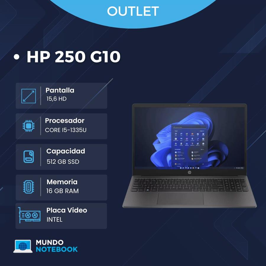 HP 250 G10 Intel Core i5-1335U 16GB RAM 512GB SSD Pantalla 15,6" HD