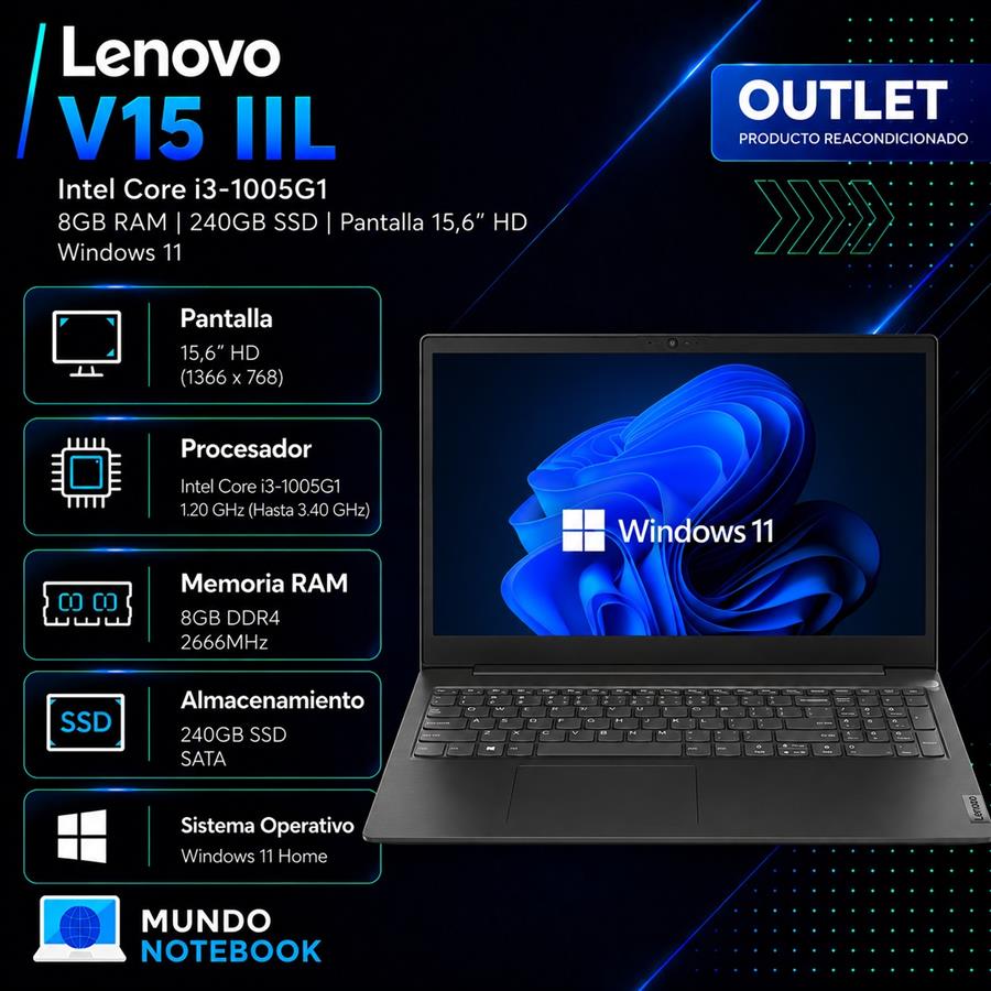 Lenovo V15 IIL Intel Core i3-1005G1 8GB RAM 240GB SSD Pantalla 15,6" HD